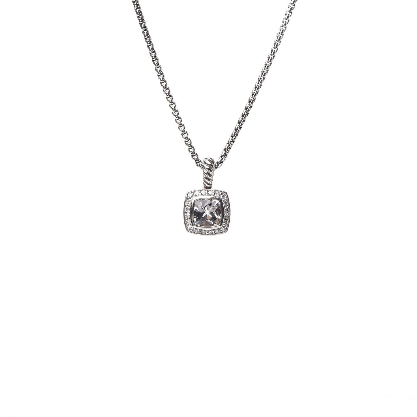 Sterling Silver Diamond White Topaz 7mm Petite Albion Pendant Necklace