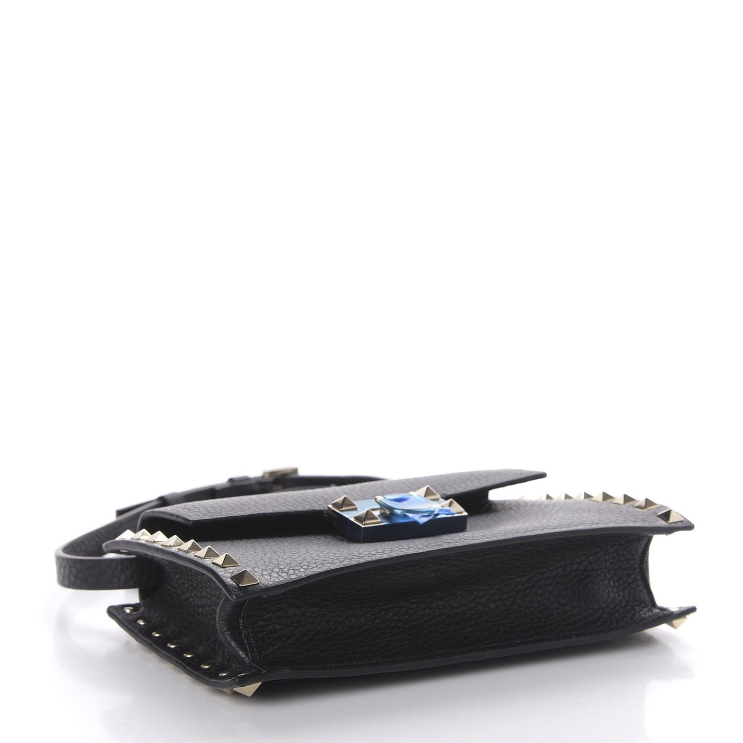 Pebbled Calfskin Small Rockstud Overlay Flap Shoulder Bag Black