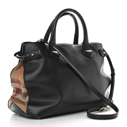 Burberry Grainy Calfskin House Check Medium Banner Tote Black 3 of 10