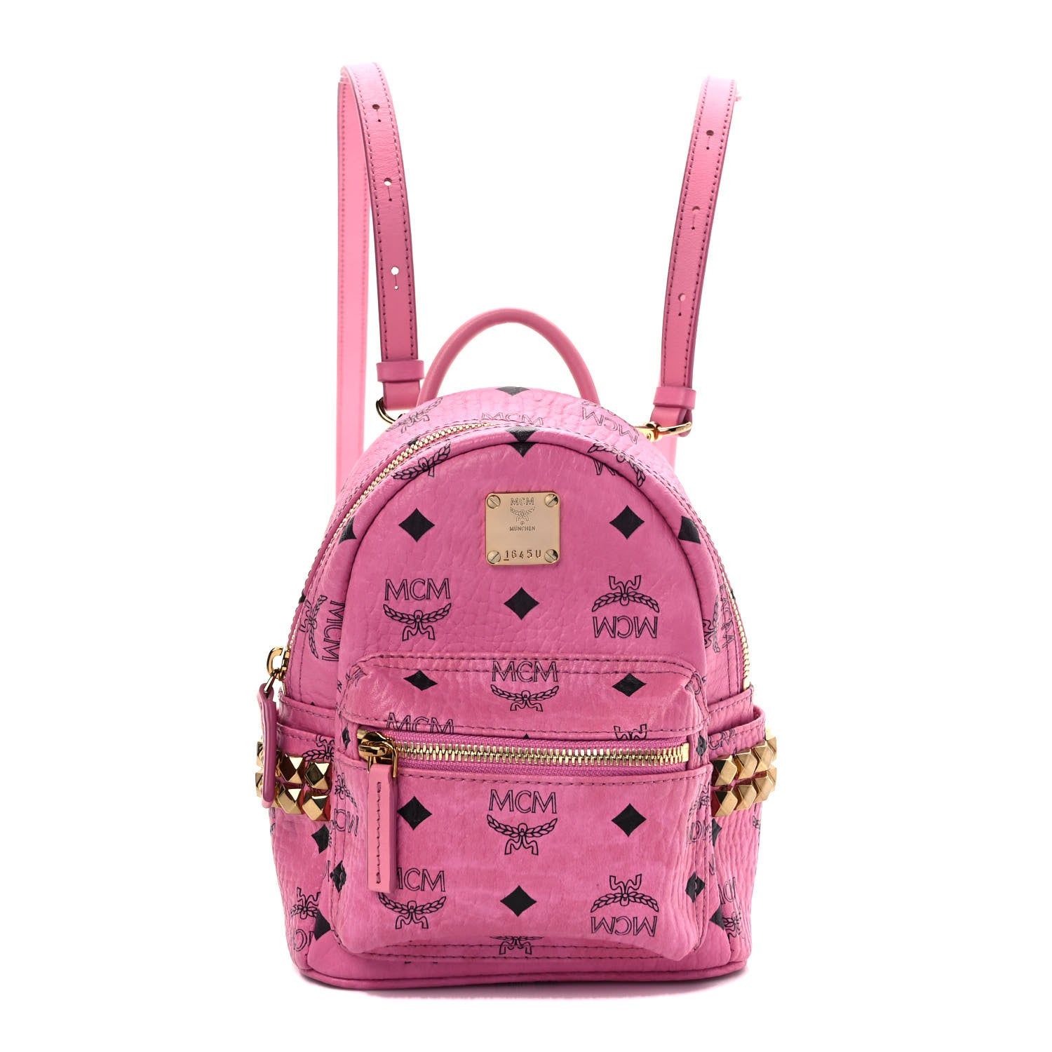 MCM Visetos Side Stud X-Mini Stark Bebe Boo Backpack Pink 1 of 11