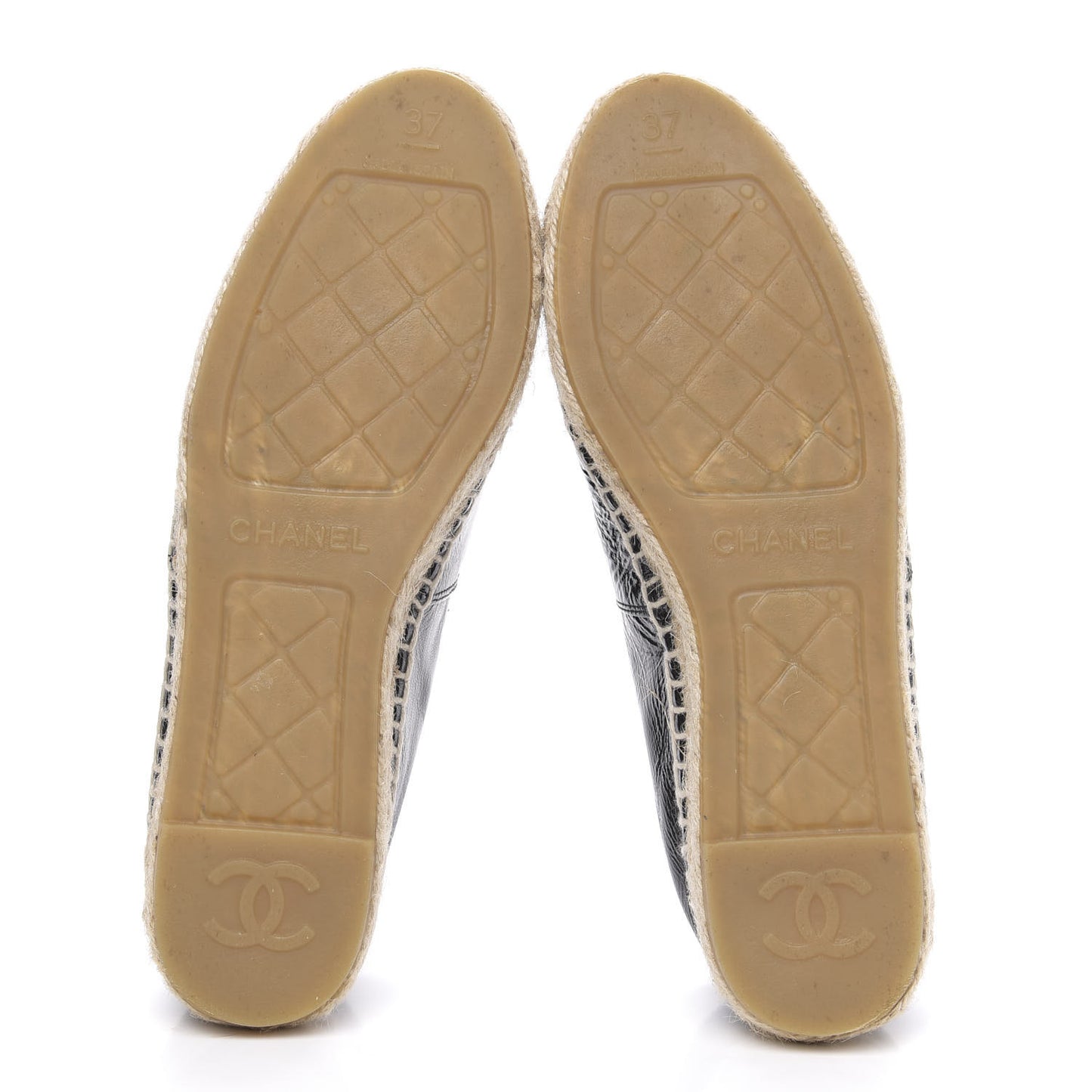Patent Calfskin Metallic Goatskin CC Espadrilles 37 Black Silver