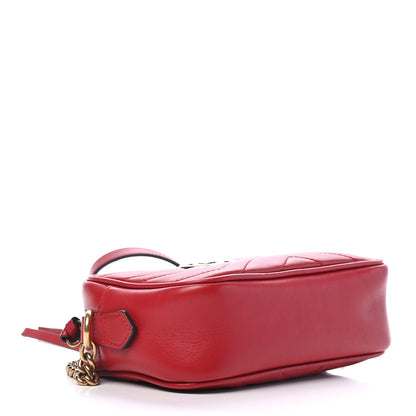 Gucci Calfskin Matelasse Mini GG Marmont Chain Shoulder Bag Hibiscus Red 4 of 9