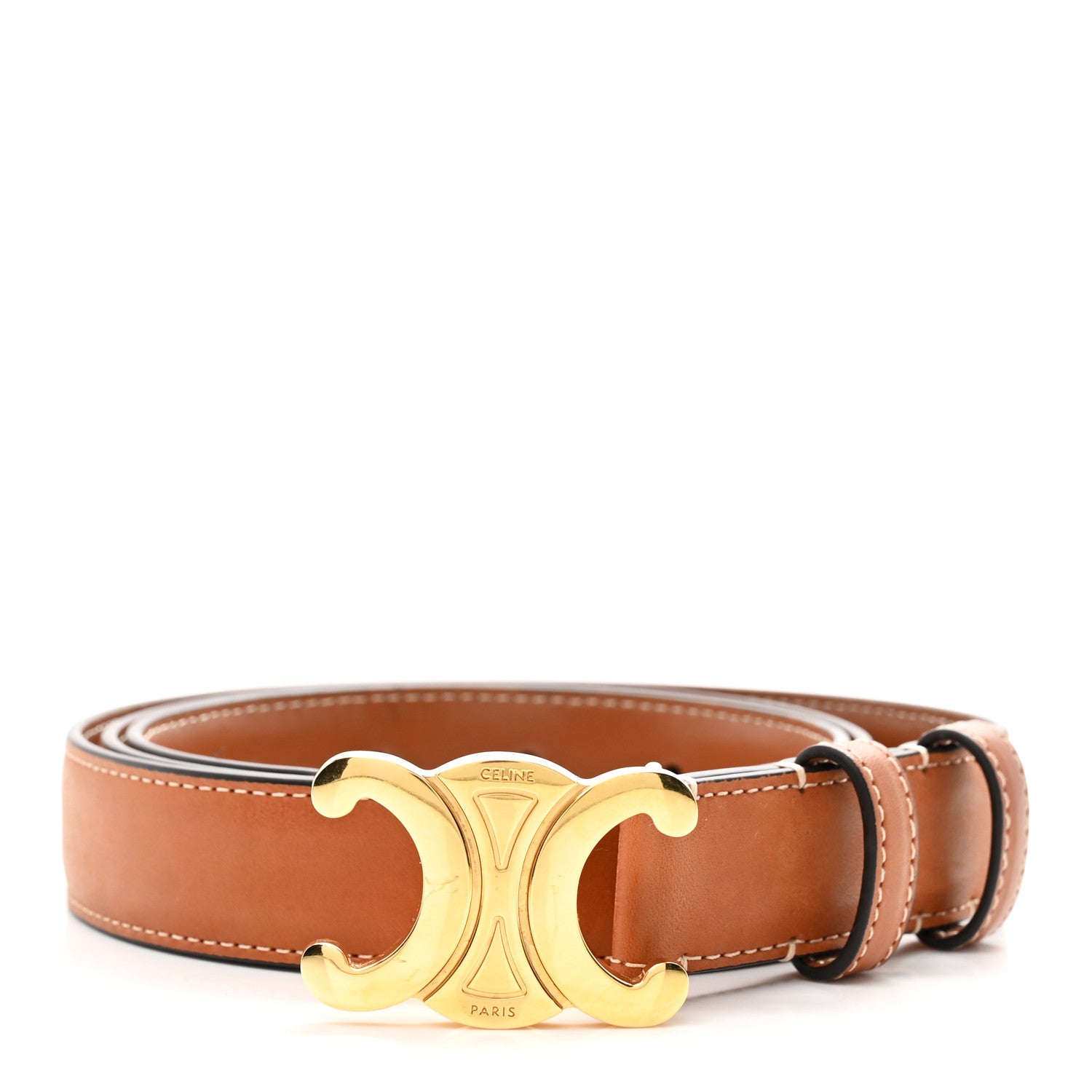 Celine Box Calfskin Medium 25mm Triomphe Belt 95 38 Tan 1 of 5