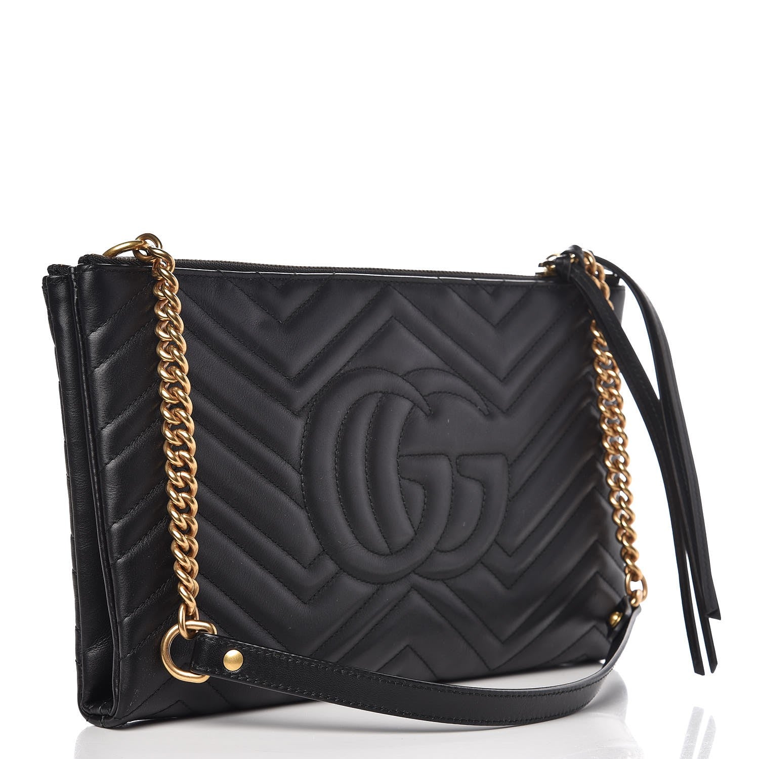 Gucci Calfskin Matelasse GG Marmont Double Zip Chain Bag Black 3 of 9