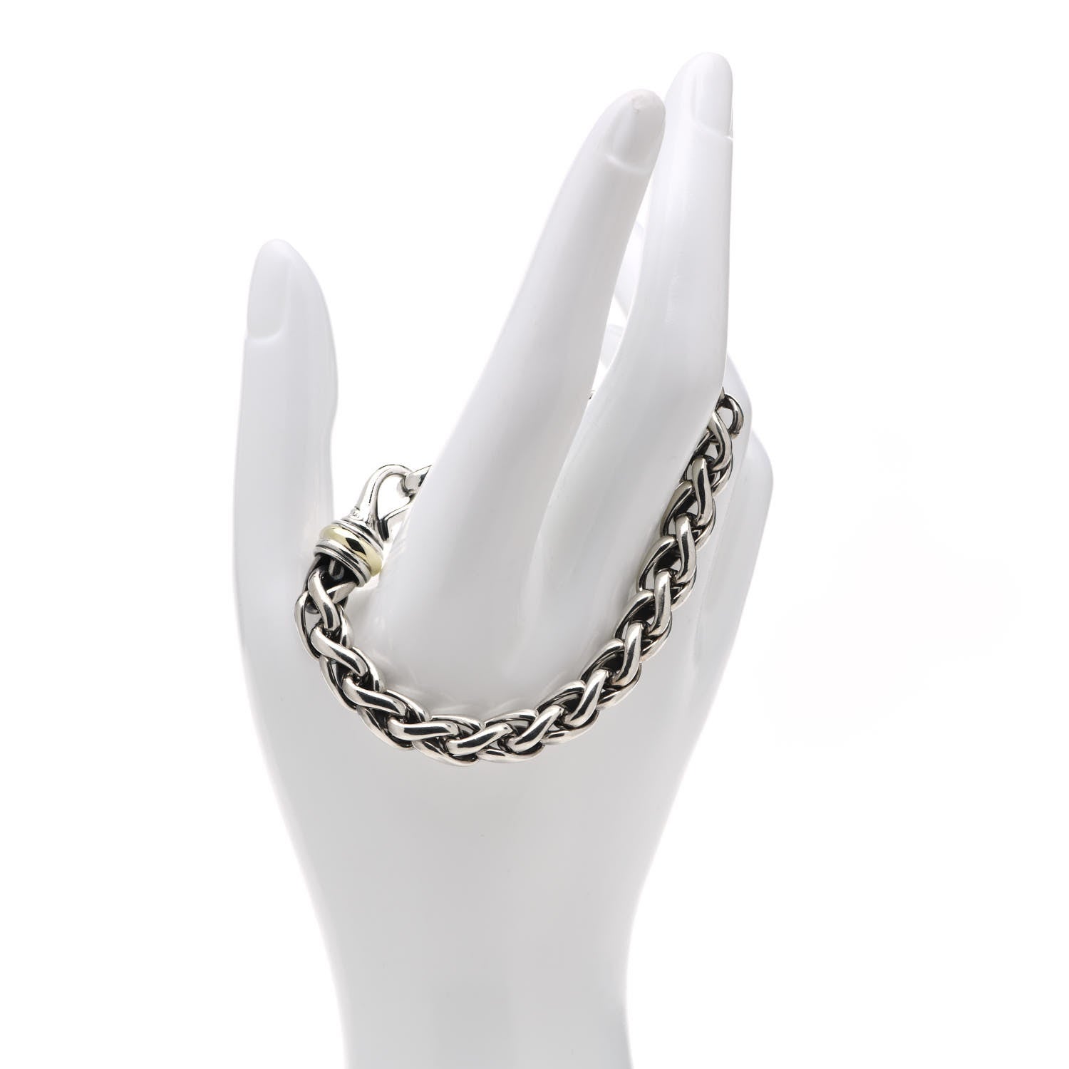 David Yurman Sterling Silver 14K Yellow Gold 8mm Wheat Chain Bracelet 2 of 5