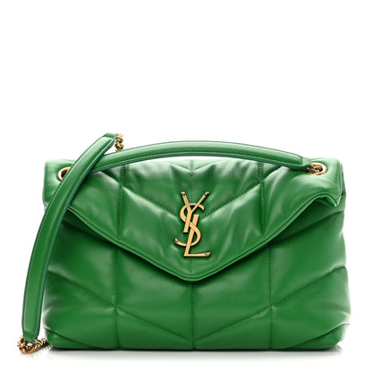 Saint Laurent Lambskin Quilted Small Loulou Puffer Monogram Chain Satchel New Vert 1 of 11