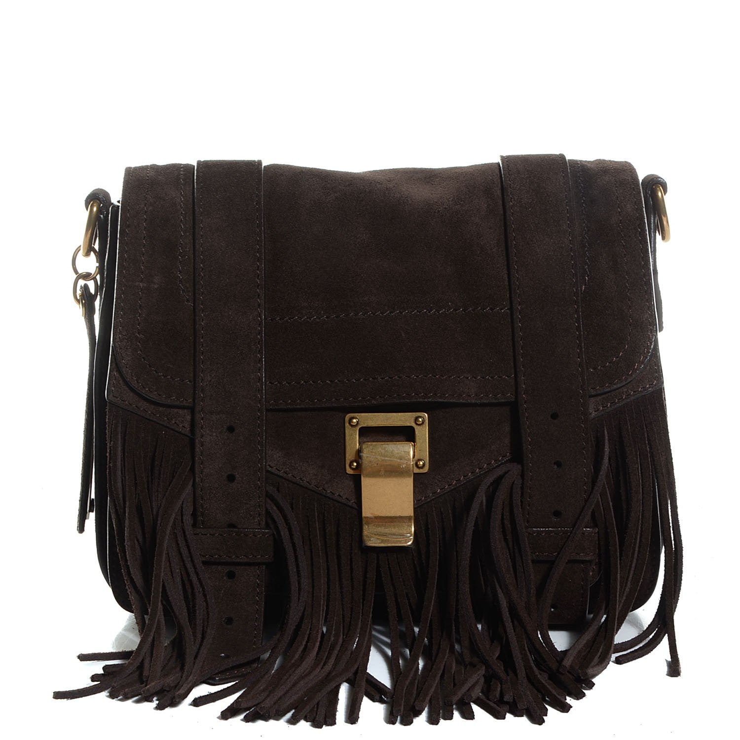 Proenza Schouler Suede Fringed PS1 Crossbody Pouch Messenger Bark 1 of 14