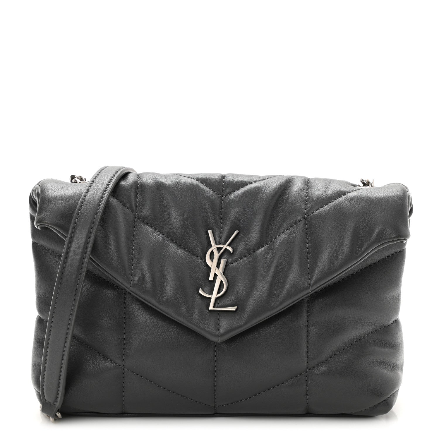 Saint Laurent Lambskin Quilted Toy Loulou Puffer Monogram Chain Satchel Storm 1 of 9