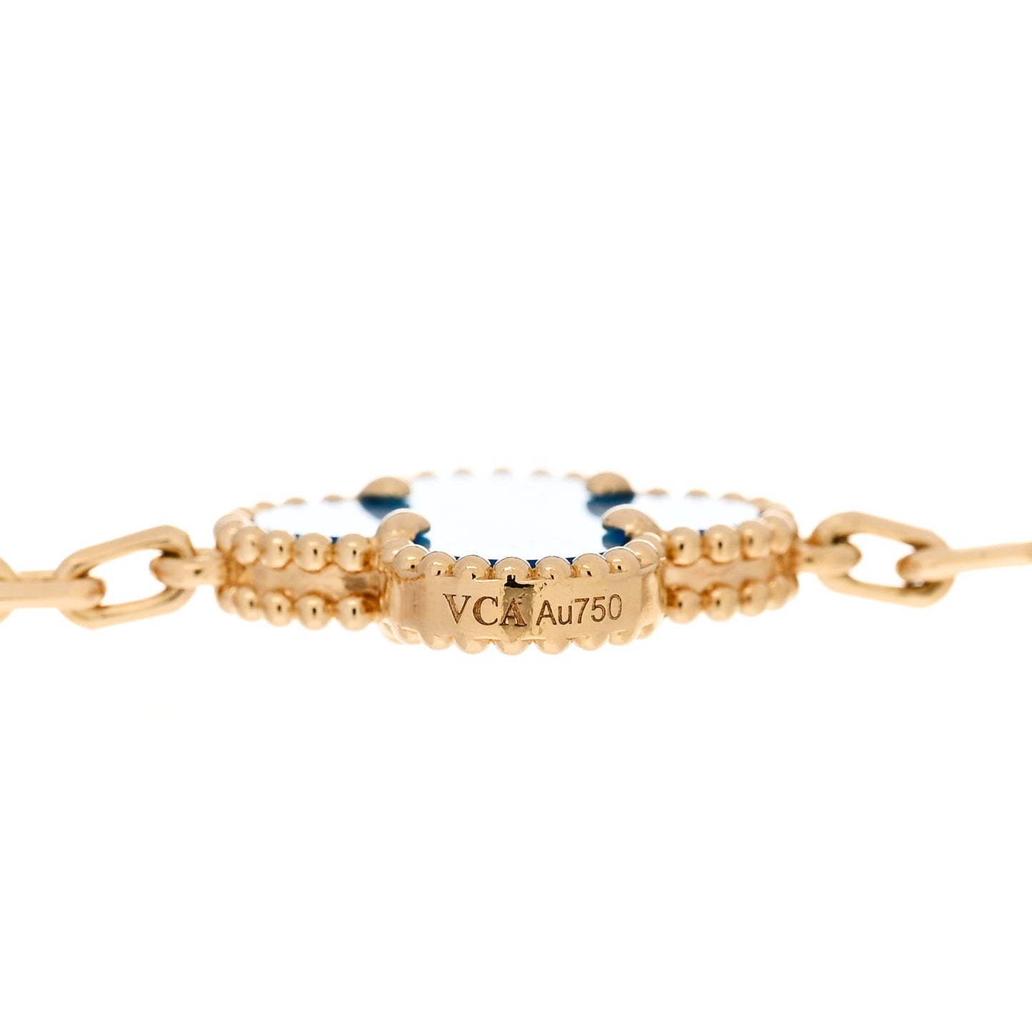 18K Yellow Gold Blue Agate 5 Motifs Vintage Alhambra Bracelet