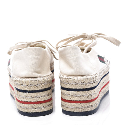 Gucci Canvas Logo Lace-Up Platform Espadrilles 36 Greggio Grege 7 of 11