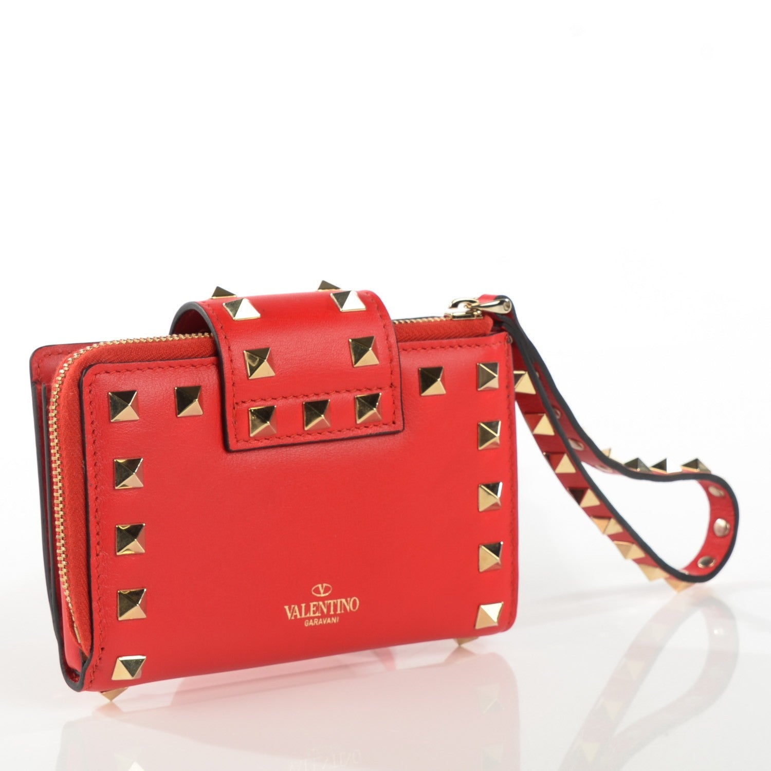 Valentino Garavani Calfskin Rockstud Wristlet Wallet Phone Case Deep Orange 3 of 8