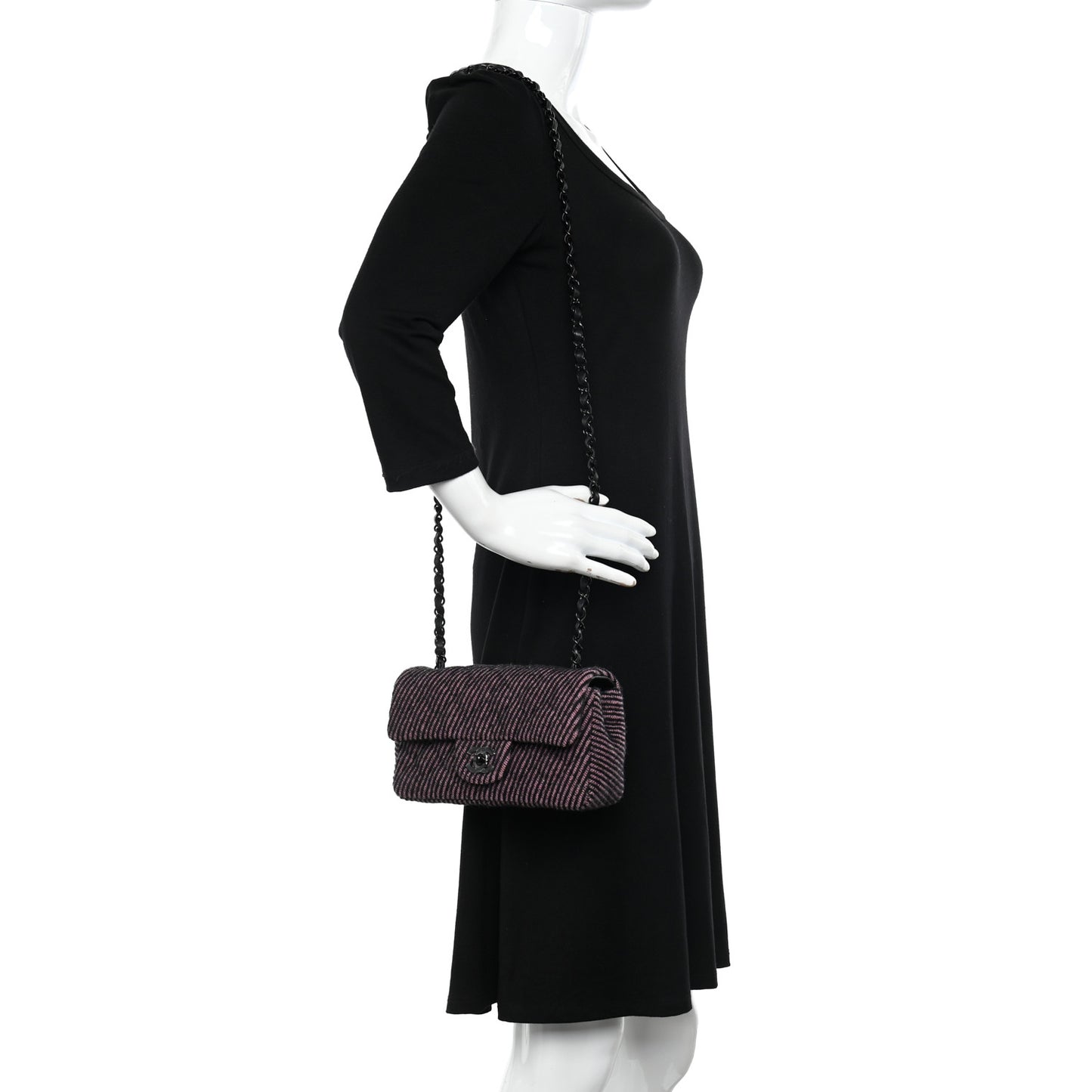 Wool Tweed Quilted Mini Rectangular Flap Pink Black