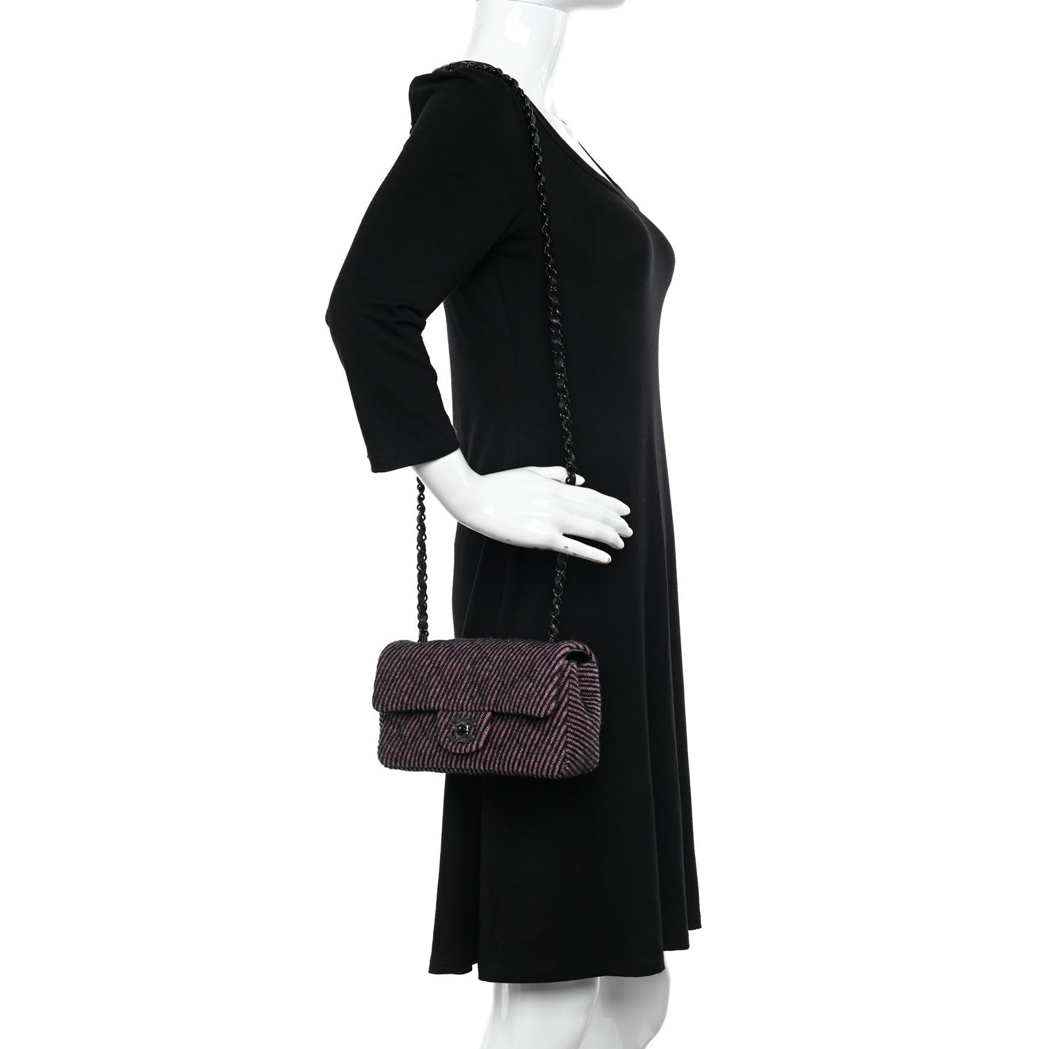 Chanel Wool Tweed Quilted Mini Rectangular Flap Pink Black 2 of 10