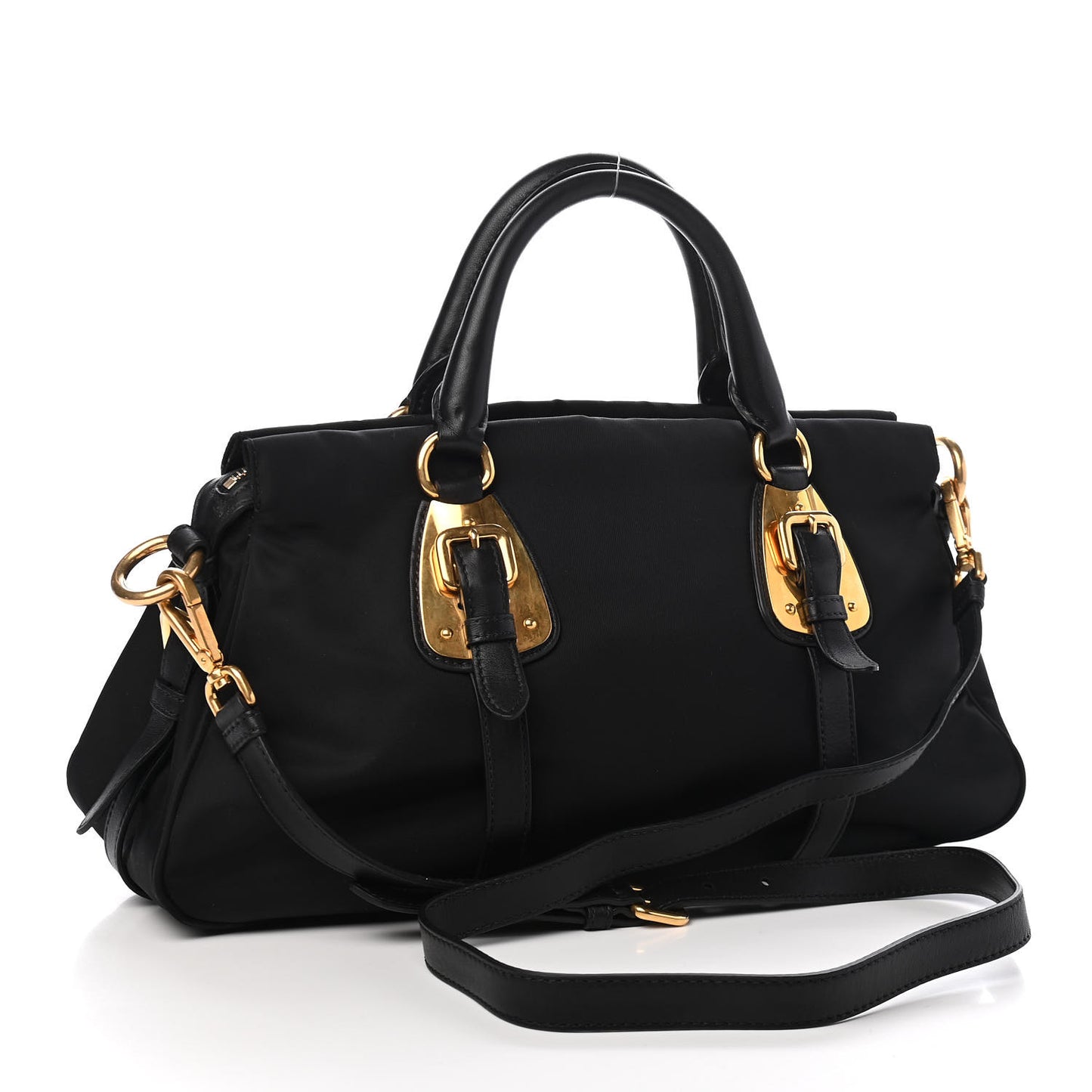Tessuto Nylon Soft Calfskin Shopping Satchel Black