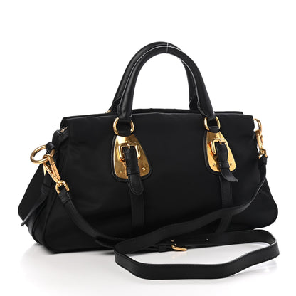 Prada Tessuto Nylon Soft Calfskin Shopping Satchel Black 3 of 9