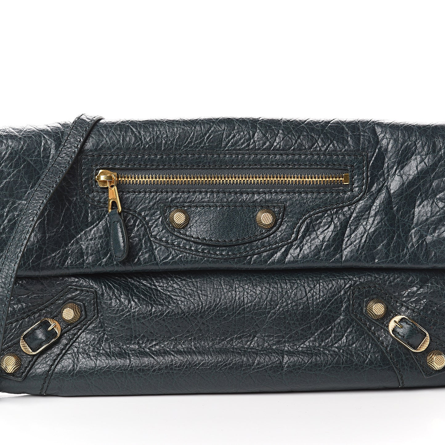 Agneau Giant 12 Gold Hardware Envelope Strap Clutch Vert Pinede