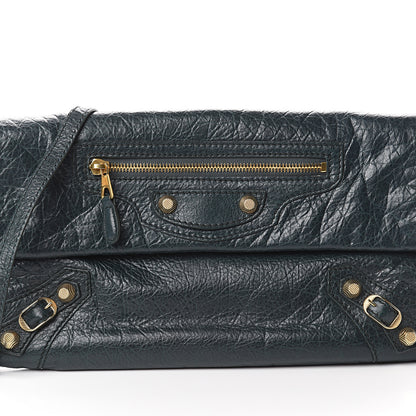 Balenciaga Agneau Giant 12 Gold Hardware Envelope Strap Clutch Vert Pinede 6 of 8