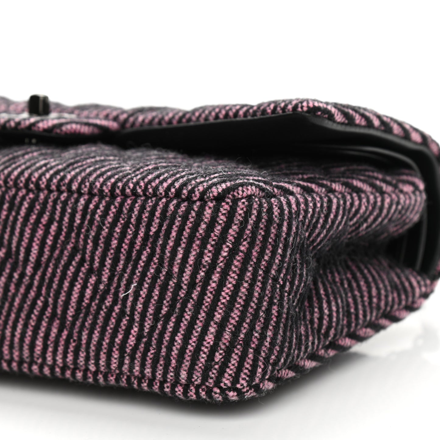 Wool Tweed Quilted Medium Double Flap Pink Black