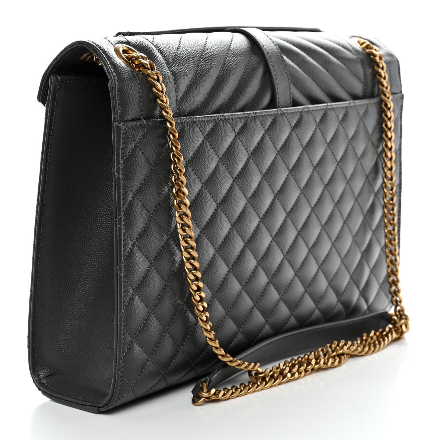 Grain De Poudre Textured Mixed Matelasse Large Triquilt Monogram Satchel Storm Storm