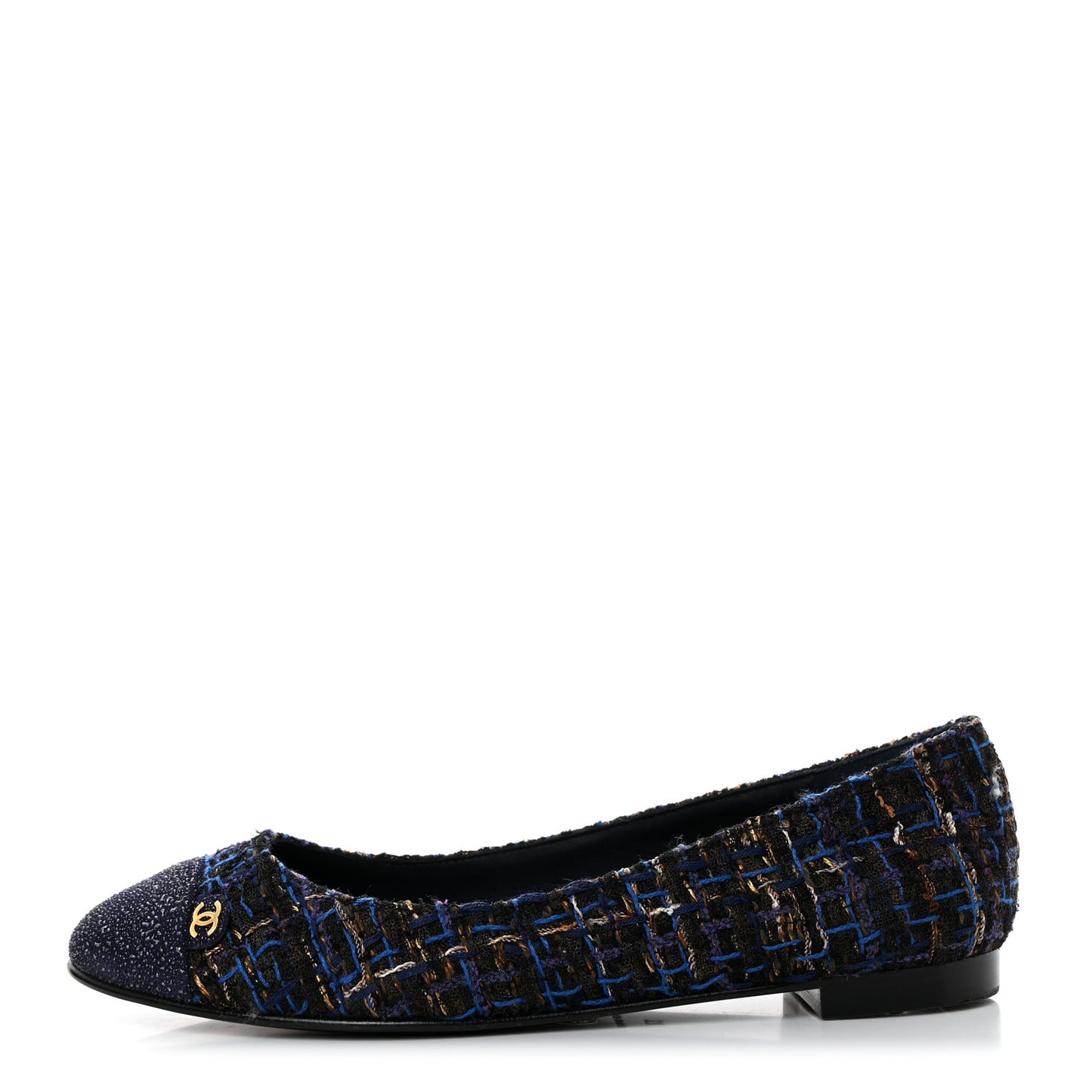 Tweed Cap Toe Ballerina Flats 37 Blue Black