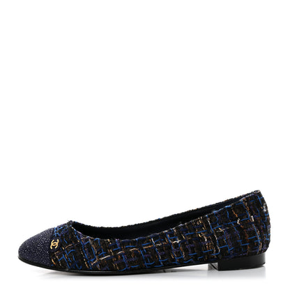 Chanel Tweed Cap Toe Ballerina Flats 37 Blue Black 1 of 9