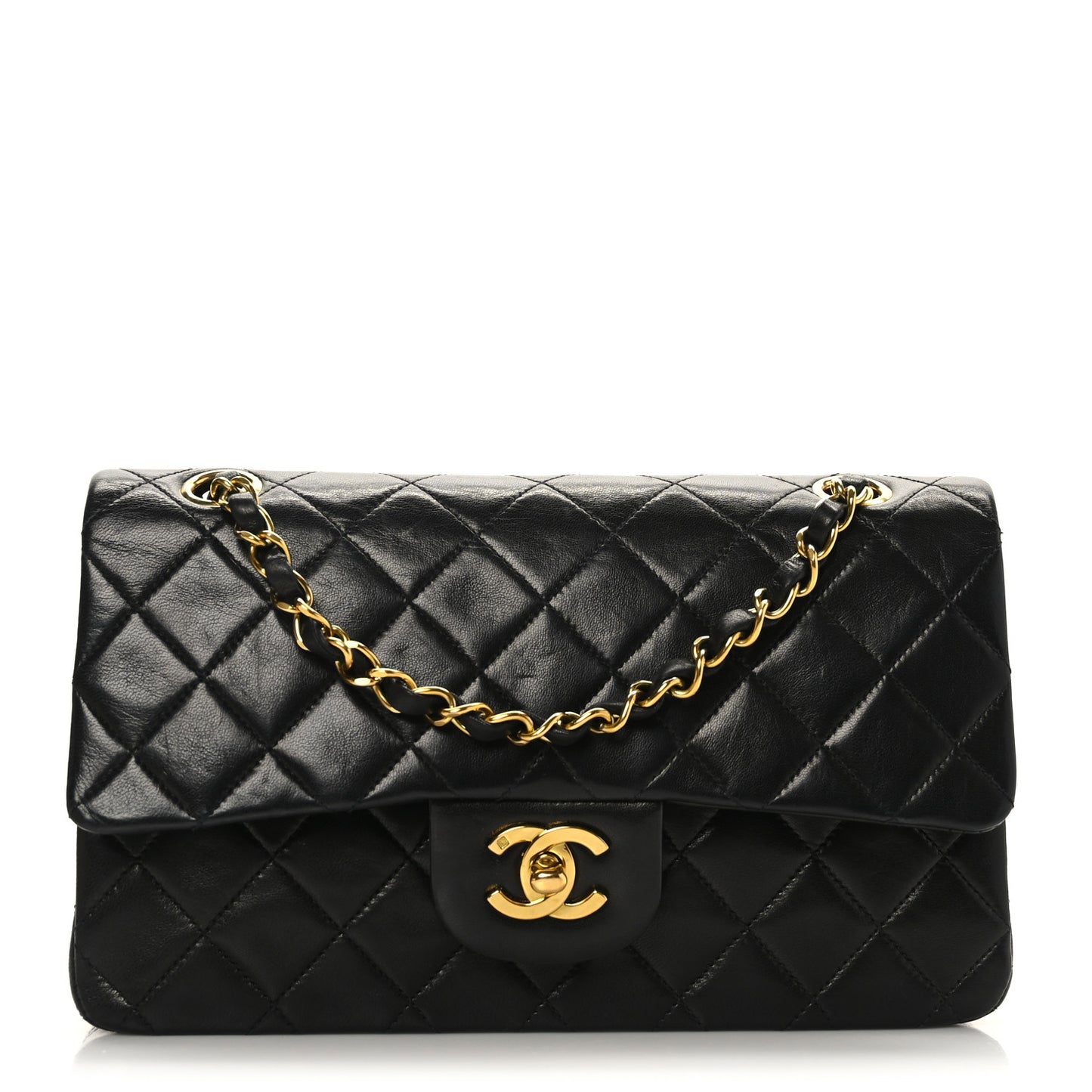 Lambskin Quilted Small Double Flap Black