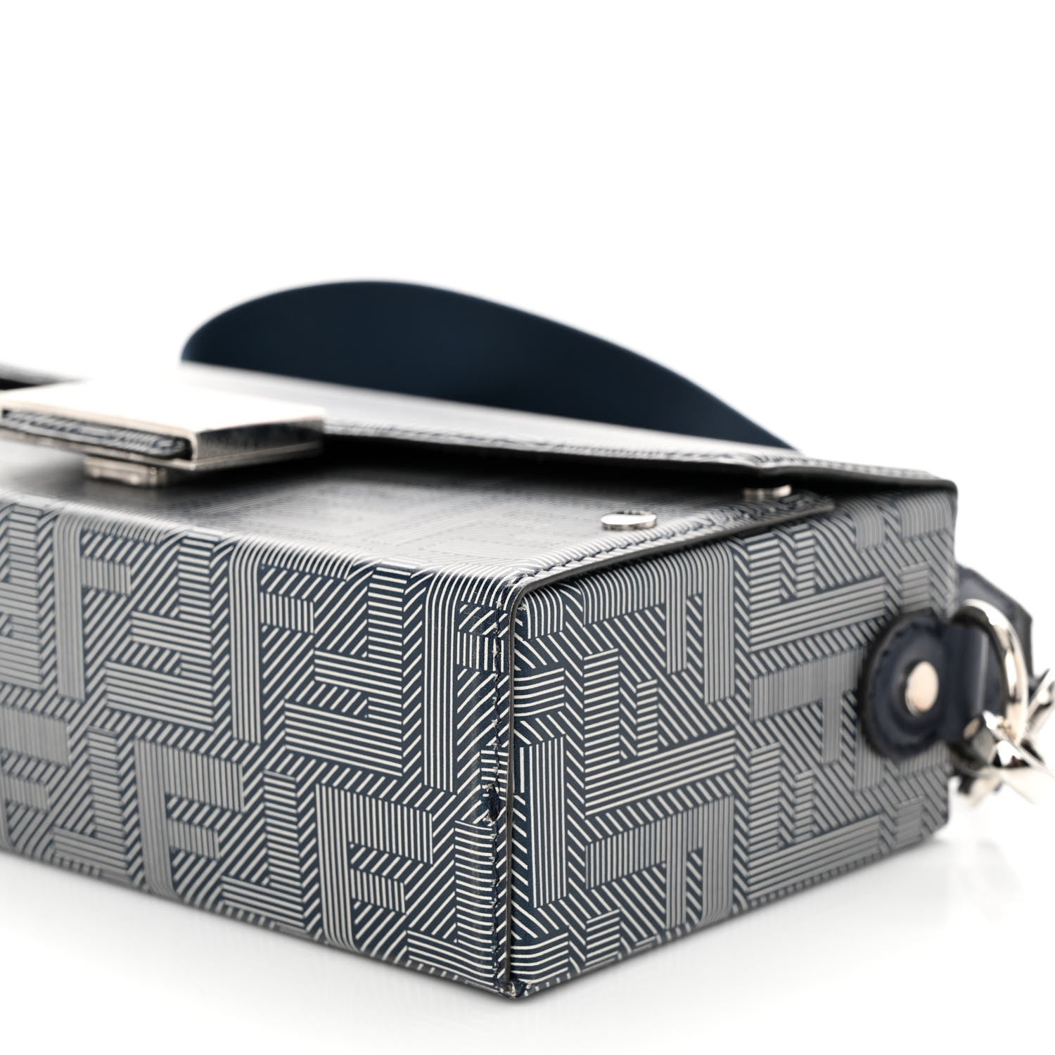 Fendi Vitello King FF Lines Embossed Bi-Color Baguette Soft Trunk Ghiaia Blue Mirto 9 of 9