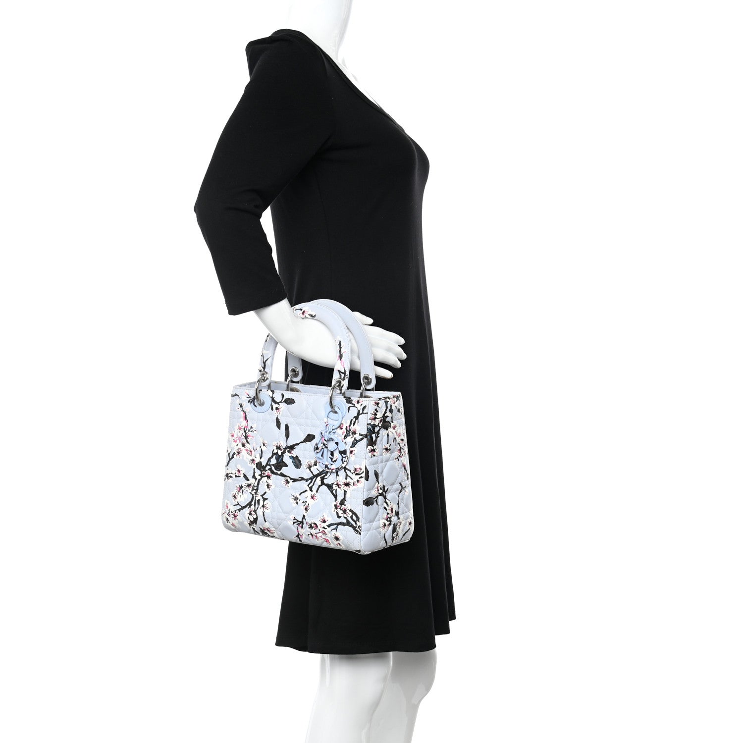 Christian Dior Lambskin Cannage Floral Printed Medium Lady Dior Light Blue 2 of 10