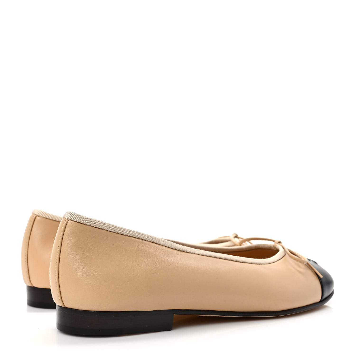 Chanel Lambskin Cap Toe CC Ballerina Flats 37 Beige Black 4 of 8