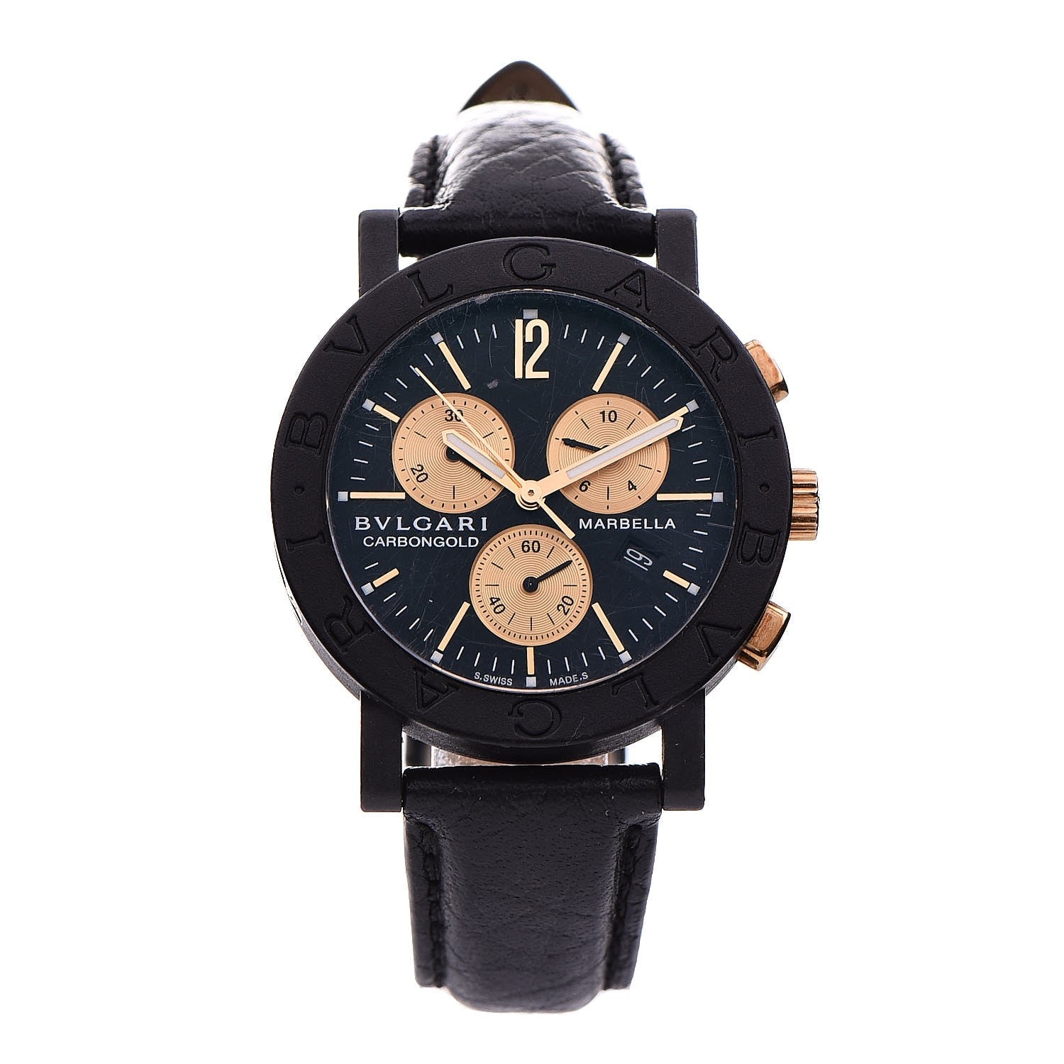 Bulgari Carbon 18K Rose Gold Calfskin 38mm Carbongold Marbella Quartz Watch Black 1 of 12