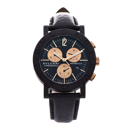 Bulgari Carbon 18K Rose Gold Calfskin 38mm Carbongold Marbella Quartz Watch Black 1 of 12