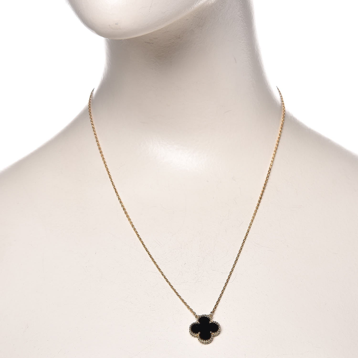 Van Cleef & Arpels 18K Yellow Gold Black Onyx Vintage Alhambra Pendant Necklace 2 of 7