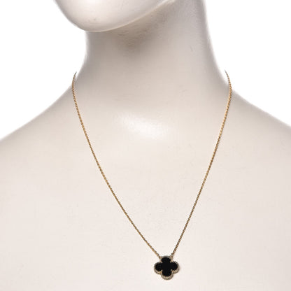 Van Cleef & Arpels 18K Yellow Gold Black Onyx Vintage Alhambra Pendant Necklace 2 of 7