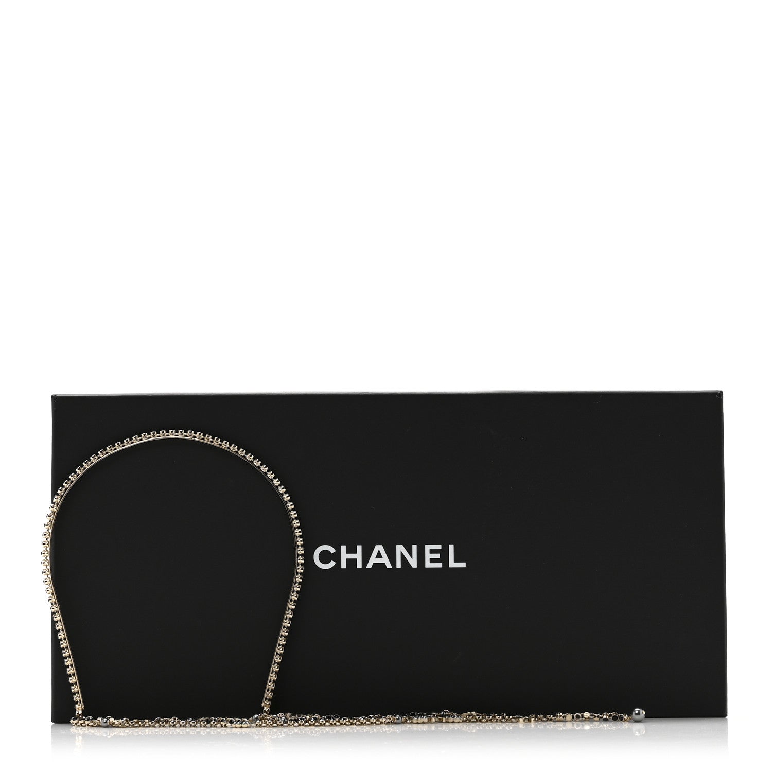Chanel Metal Crystal Pearl CC Chandelier Headband Gold Black Grey 5 of 5