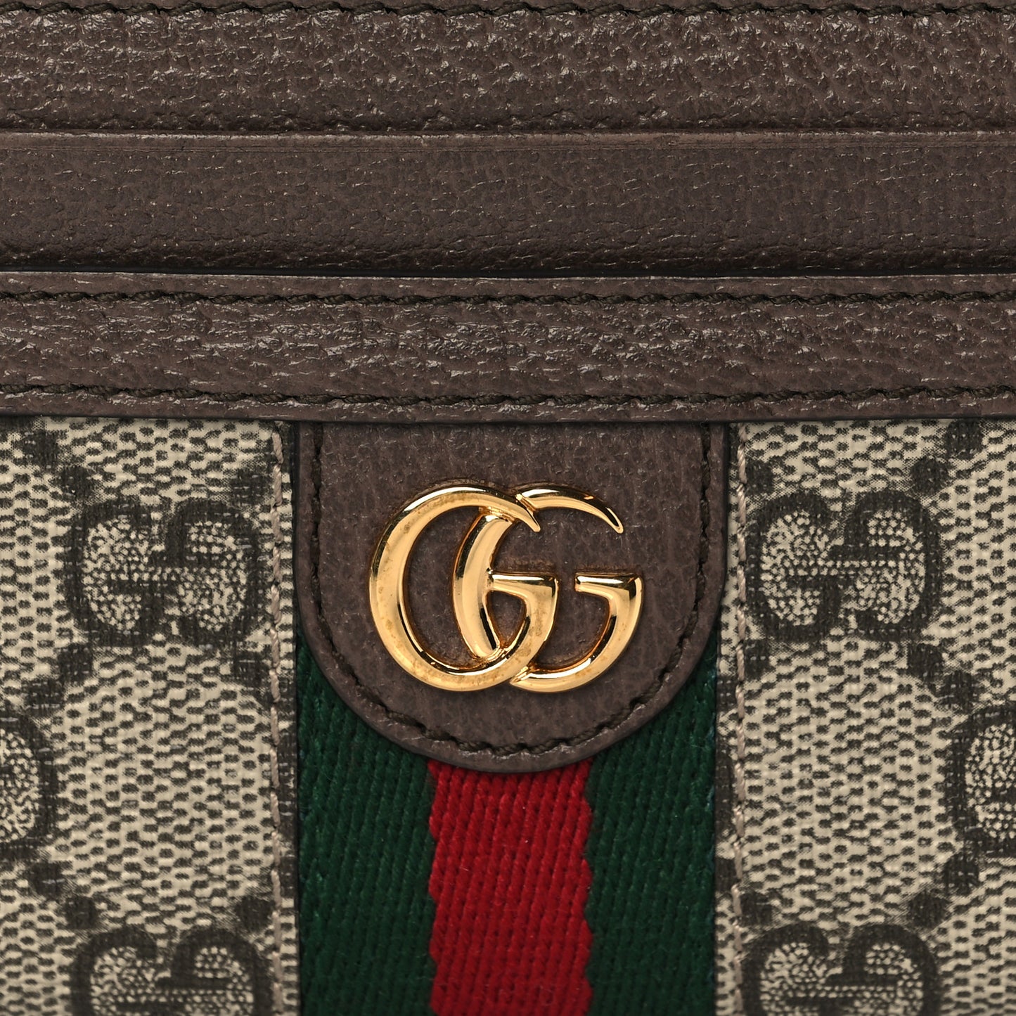 GG Supreme Monogram Textured Dollar Calfskin Web Ophidia Zip Around Card Case Wallet Beige Ebony New Acero