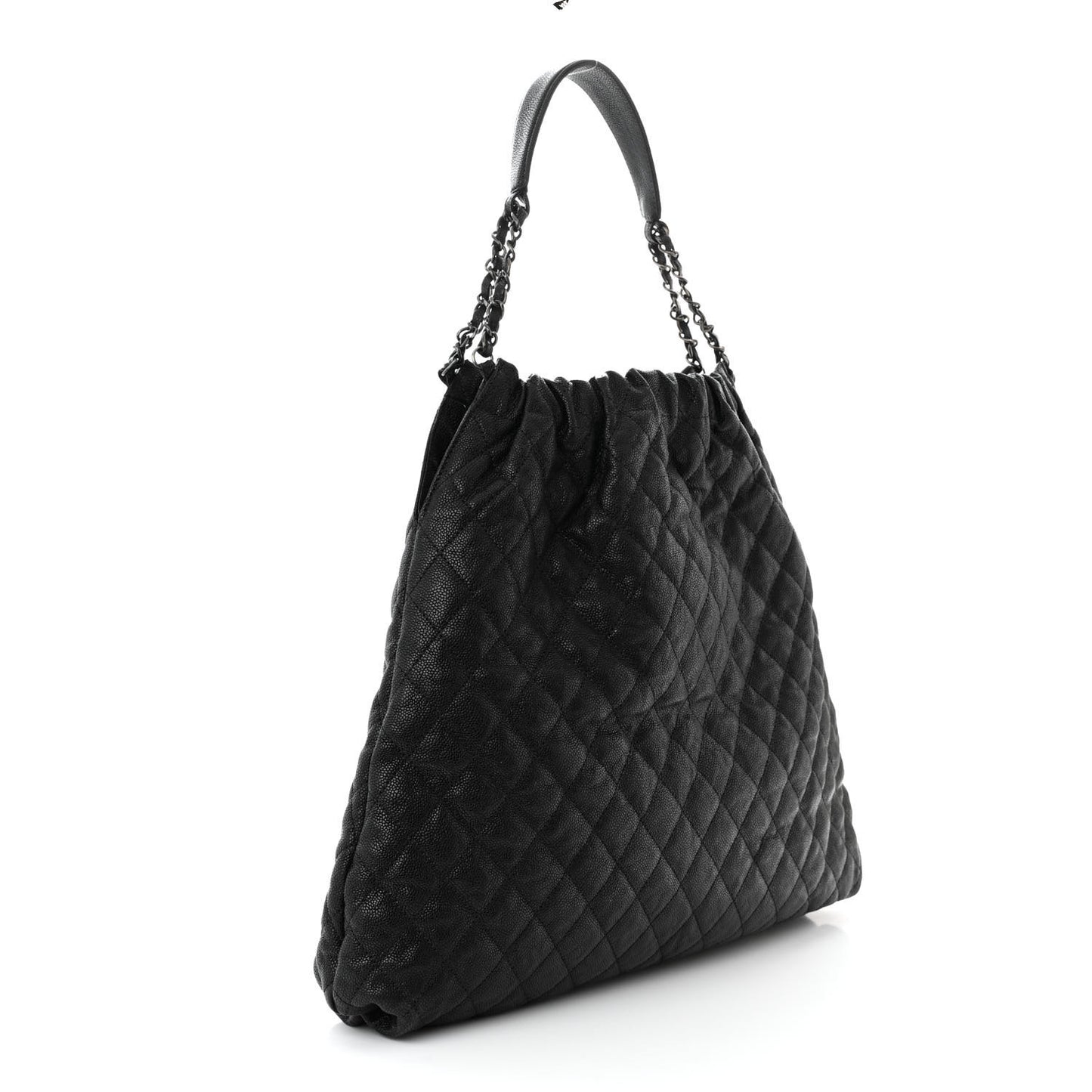 Distressed Glazed Caviar Quilted Large Elastic Tote Black