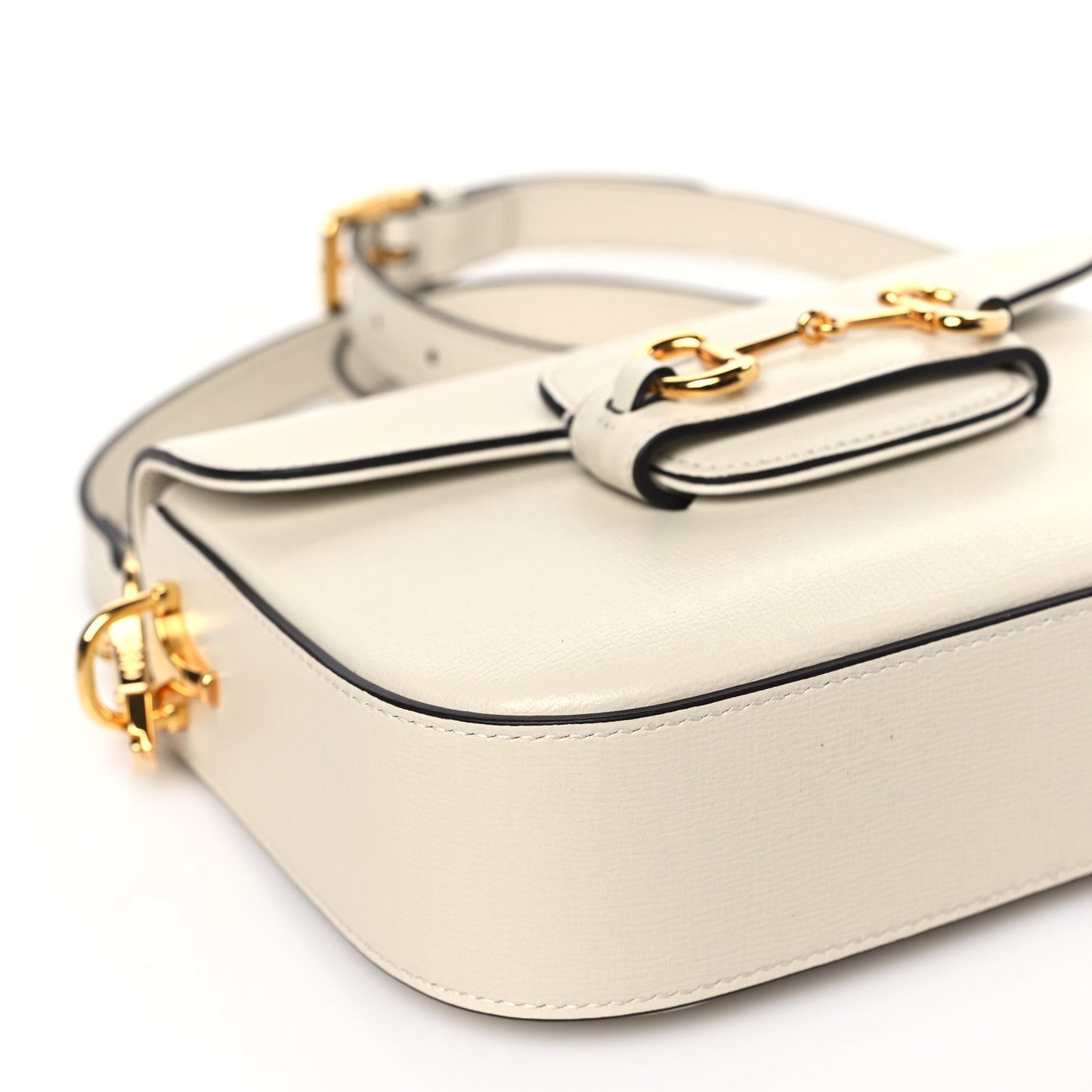 Azalea Calfskin Web Mini Horsebit 1955 Shoulder Bag Mystic White