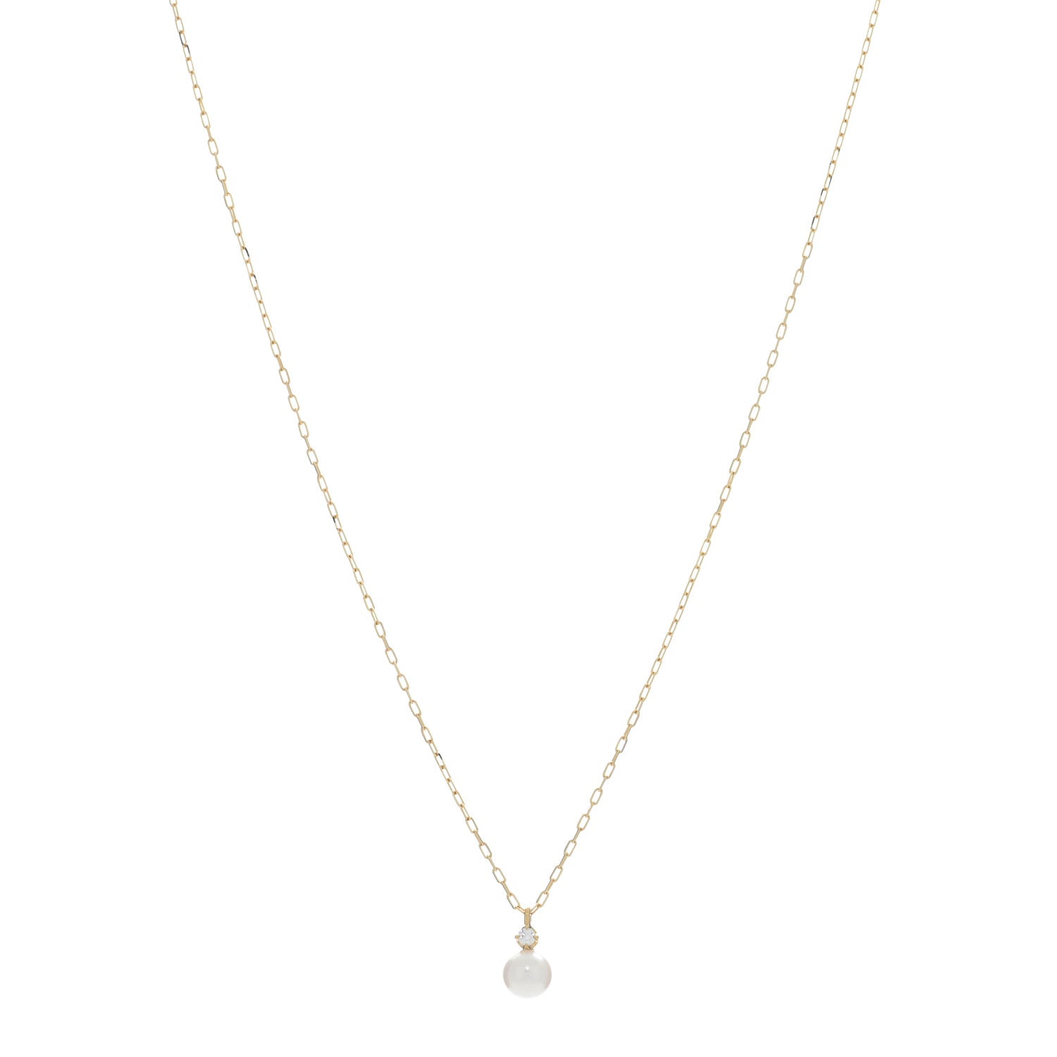 Mikimoto 18K Yellow Gold Diamond Akoya Cultured Pearl 5-5.5mm Drop Pendant Necklace 1 of 5