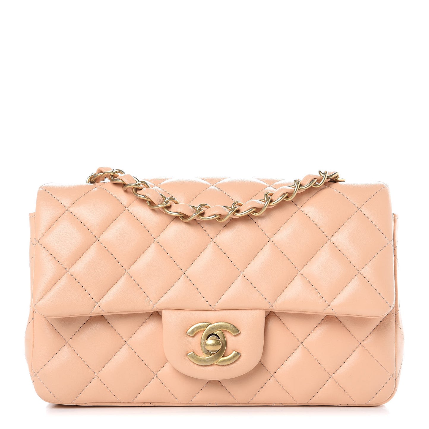 Lambskin Quilted Mini Rectangular Flap Beige