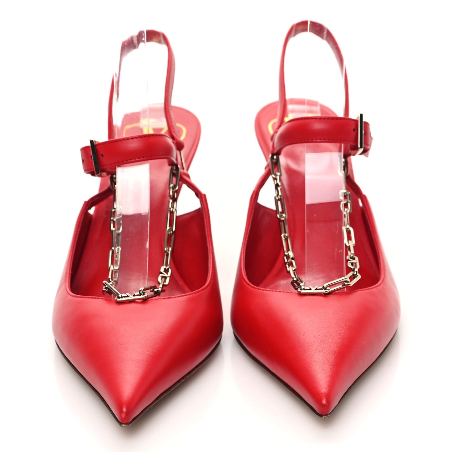 Smooth Calfskin Chain Slingback Pumps 36.5 Red