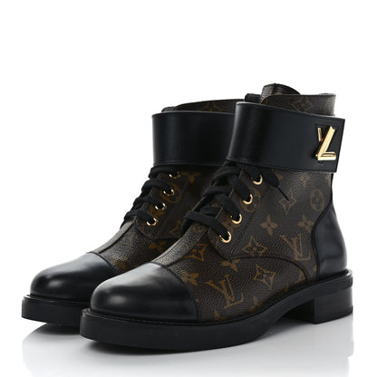 Louis Vuitton Calfskin Monogram Wonderland Flat Ranger Boots 37 Black 3 of 8
