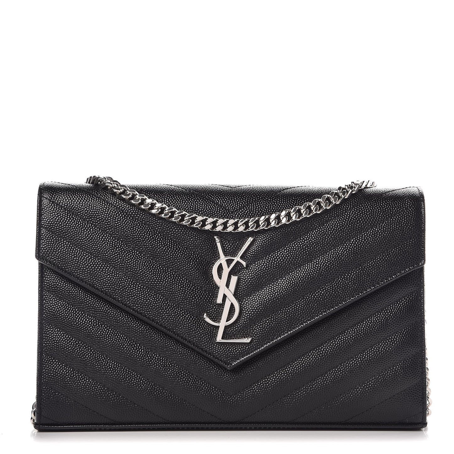 Grain De Poudre Matelasse Chevron Monogram Chain Wallet Black