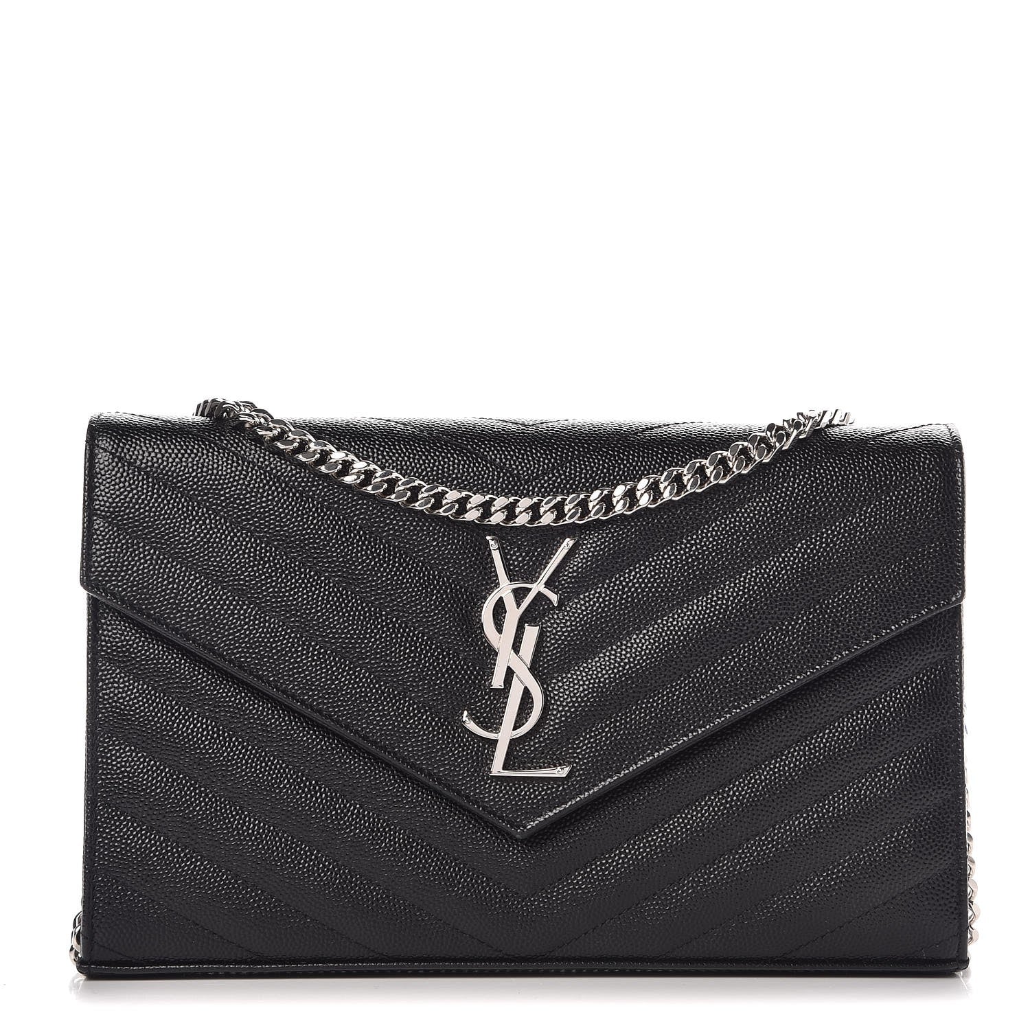 Saint Laurent Grain De Poudre Matelasse Chevron Monogram Chain Wallet Black 1 of 7