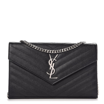 Saint Laurent Grain De Poudre Matelasse Chevron Monogram Chain Wallet Black 1 of 7