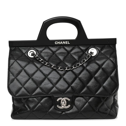 Chanel Glazed Calfskin Quilted Small CC Delivery Tote Black 1 of 9