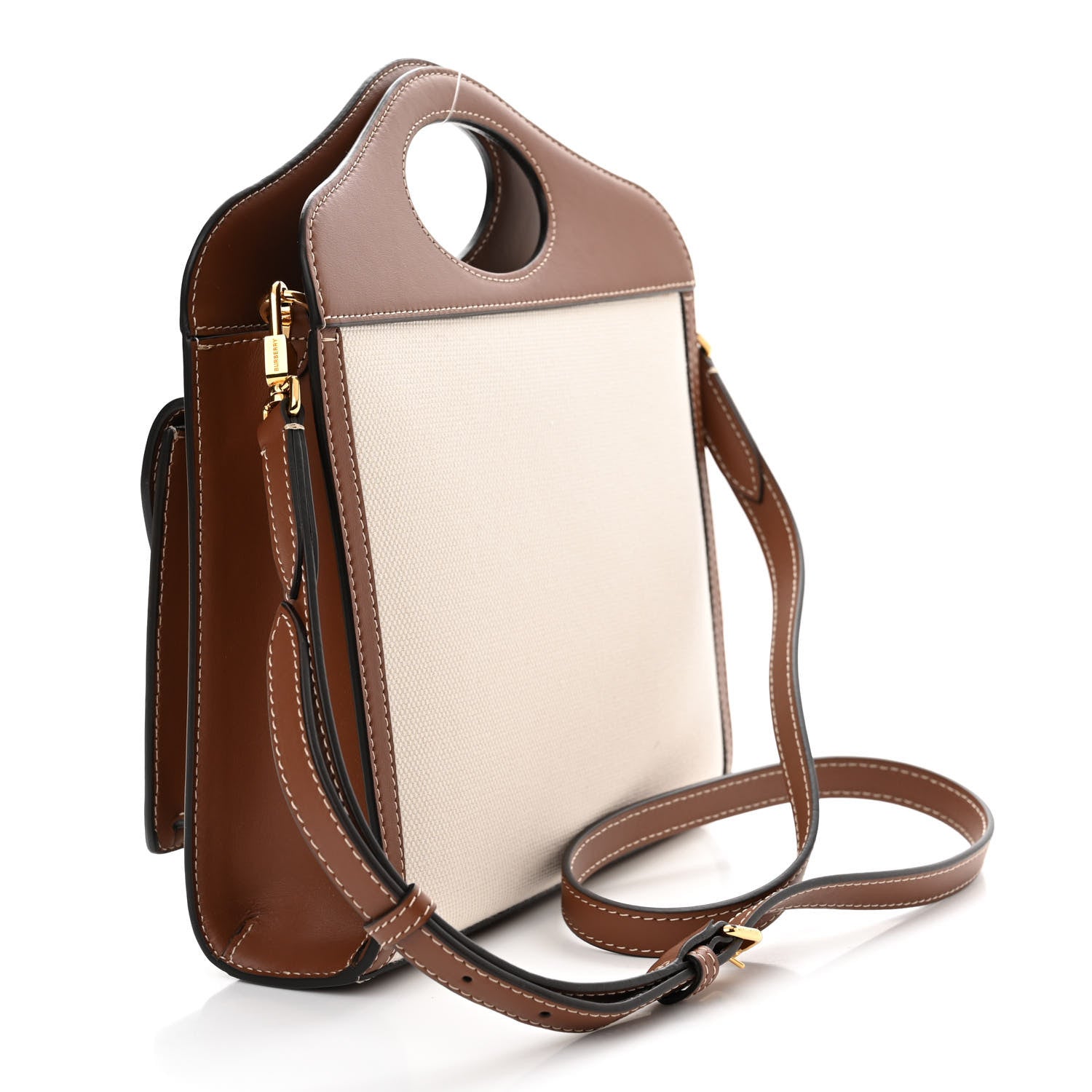 Burberry Canvas Smooth Calfskin Two Tone Mini Pocket Bag Natural Tan 3 of 11