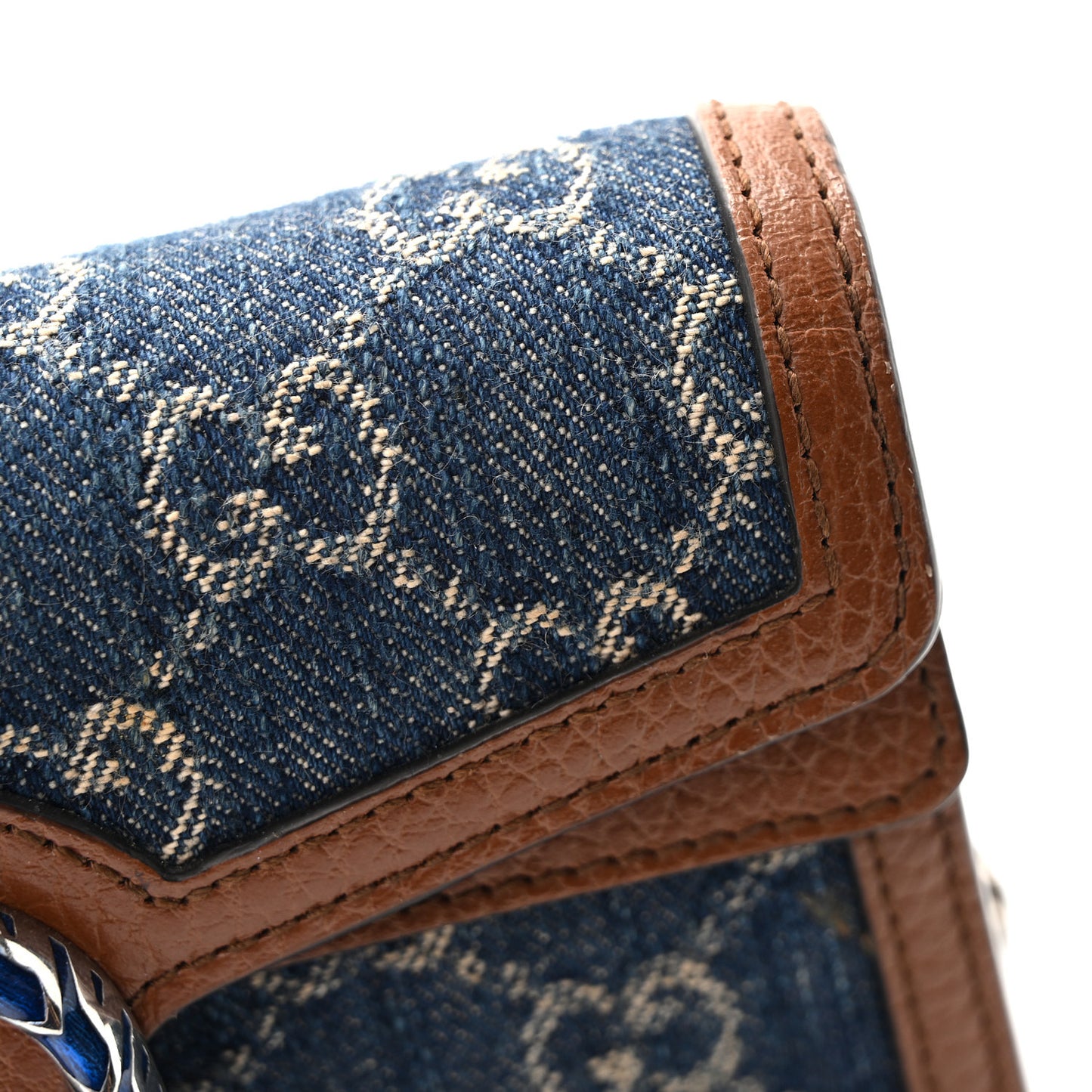 New Denim GG Monogram Dollar Calfskin Enamel Super Mini Dionysus Shoulder Bag Blue Tea Cuir Epilog Electric Blue