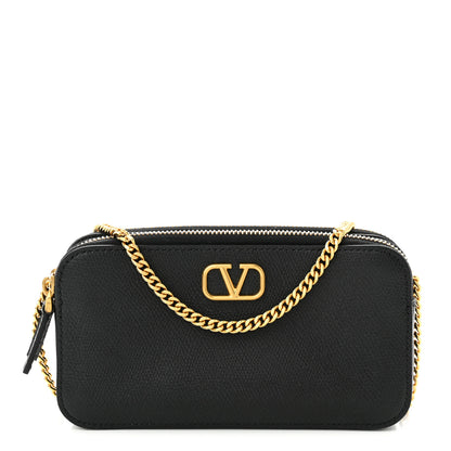 Valentino Garavani Grainy Calfskin VLogo Double Zip Camera Crossbody Bag Black 1 of 10