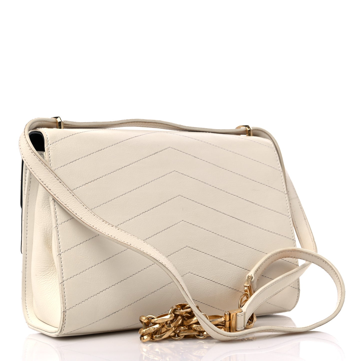 Calfskin Chevron Quilted Casual Trip Flap White