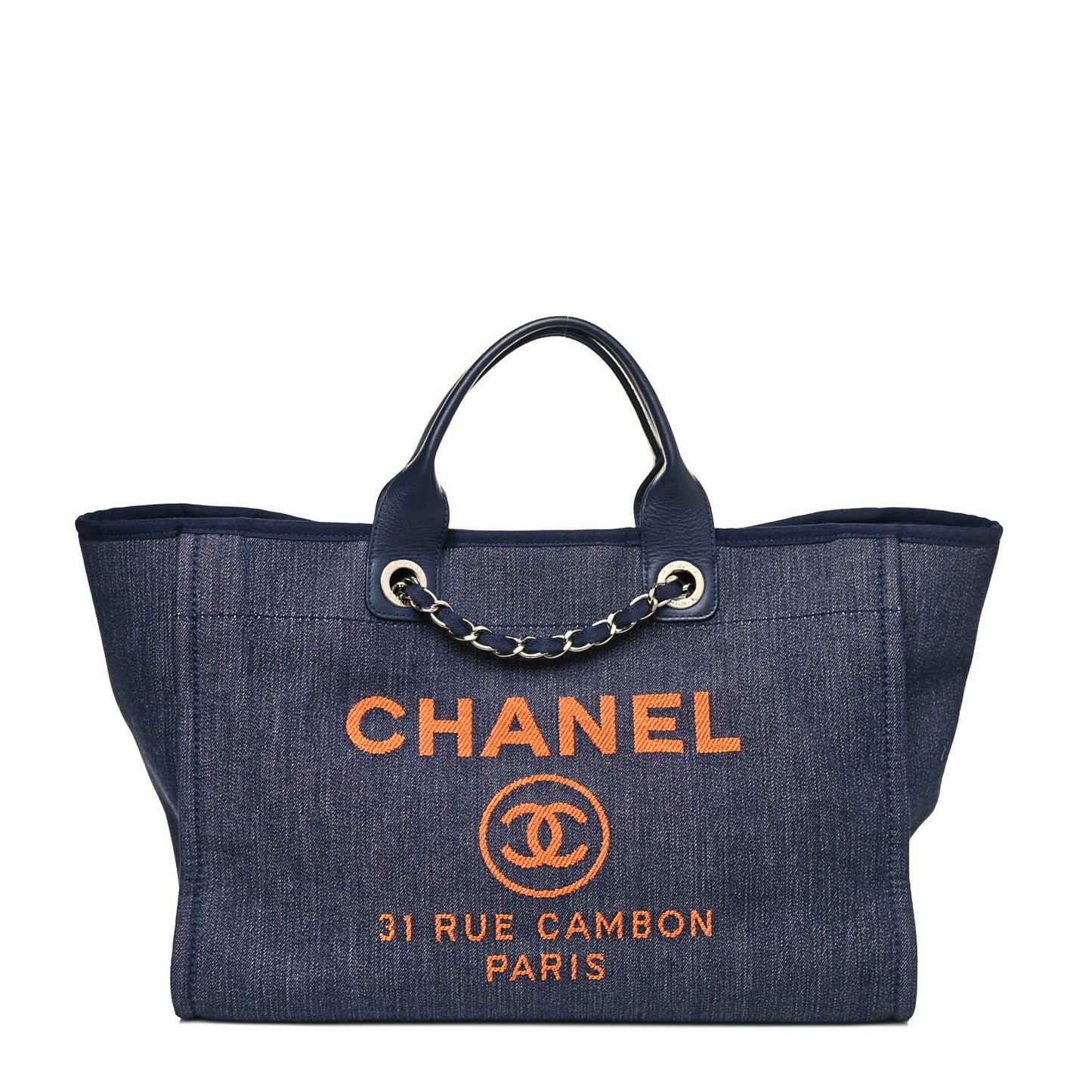 Denim Medium Deauville Tote Blue Orange